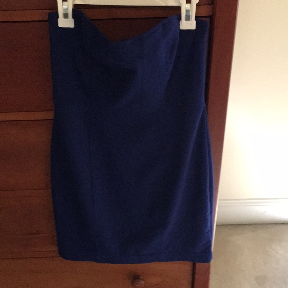 Cobalt blue strapless mini dress